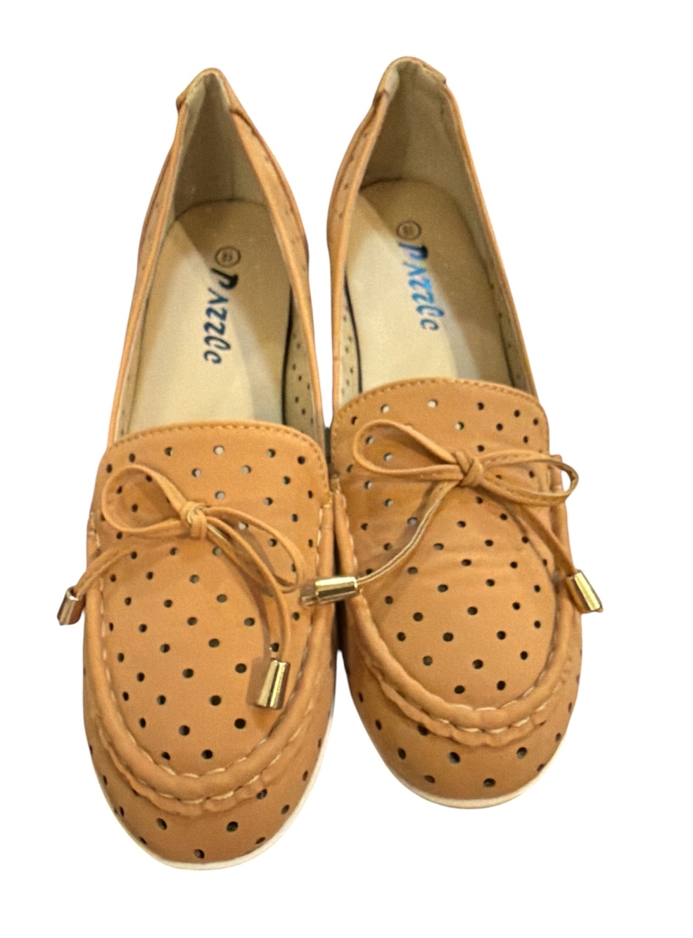 Women's Tan Perforated Wedge Loafers - Picture 3 of 4